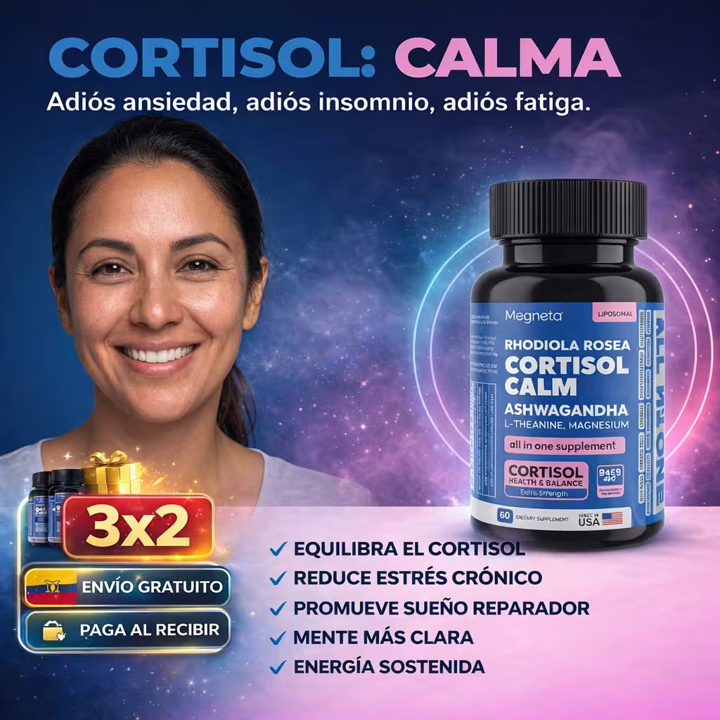 Cortisol Calm con Ashwagandha y Rhodiola-Apoya el equilibrio del estrés diario, claridad mental y bienestar general.